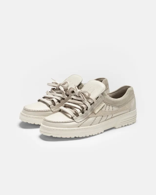 THE 18E MEPHISTO BREAK SPECTRUM - WHITE GERMAN CHROME TANNED PEBBLED LEATHER / FOG ROUGHOUT SUEDE sold by 18 East