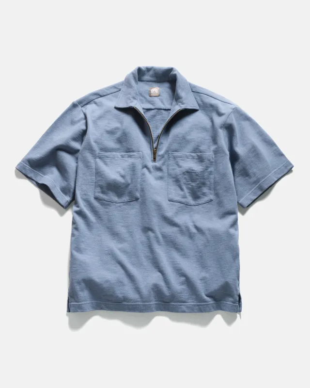 SS HOLLOW POLO - RINSED ROYAL 9.2 oz SLUB COTTON JERSEY made by 18 East
