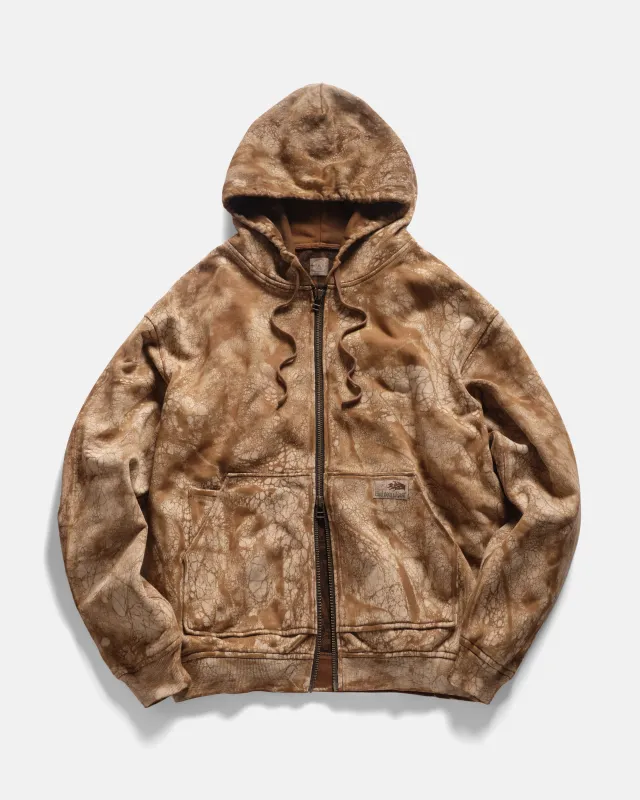 TOLMIE FULLZIP SWEATSHIRT - CARAMEL DYED 19oz. ALL COTTON FLEECE WITH EARTH PAISLEY PRINTED LOOPBACK TERRY BACK sold by 18 East