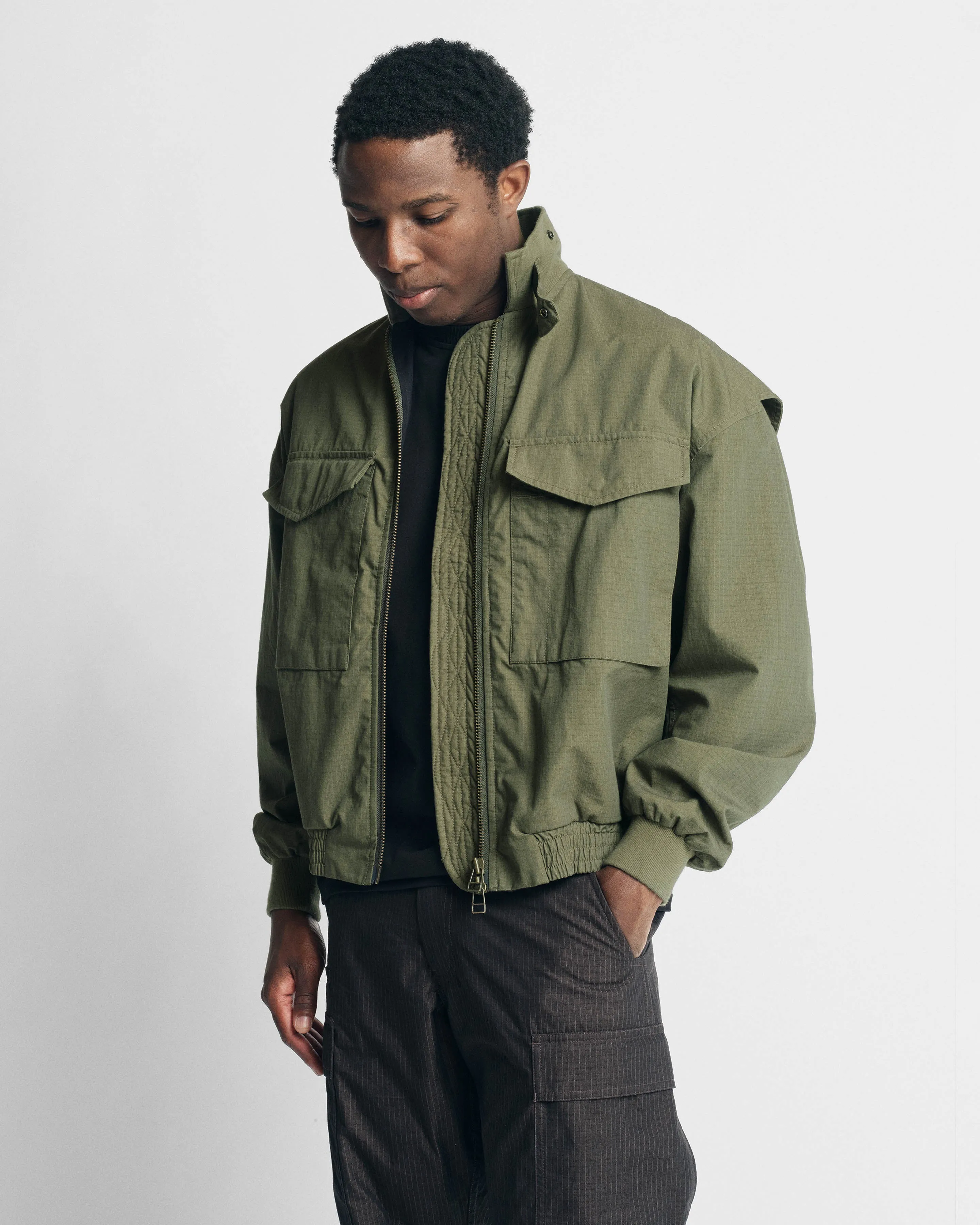 WEP FLIGHT JACKET - SAGE OLIVE / KHAKI DOUBLE-DYE COTTON/NYLON RIPSTOP sold by 18 East product image thumbnail 5