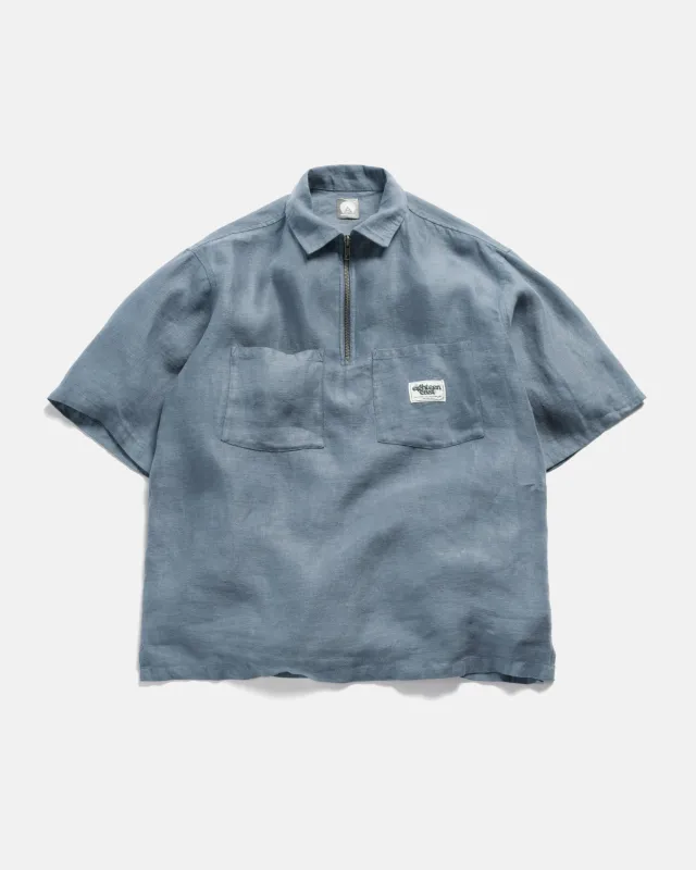 SS HOLLOW SHIRT - CHAMBRAY BLUE LINEN TWILL made by 18 East
