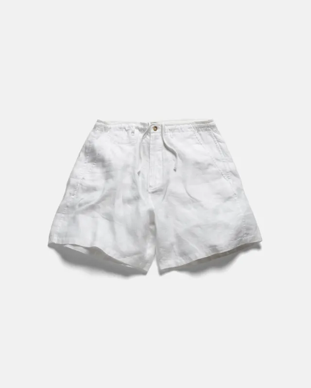 SHELTER CAMP SHORTS - WHITE LINEN TWILL made by 18 East