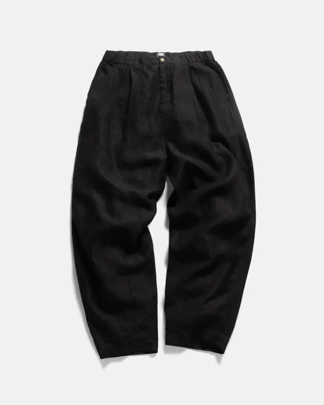 KELL PLEATED BIG PANT - BLACK LINEN TWILL sold by 18 East