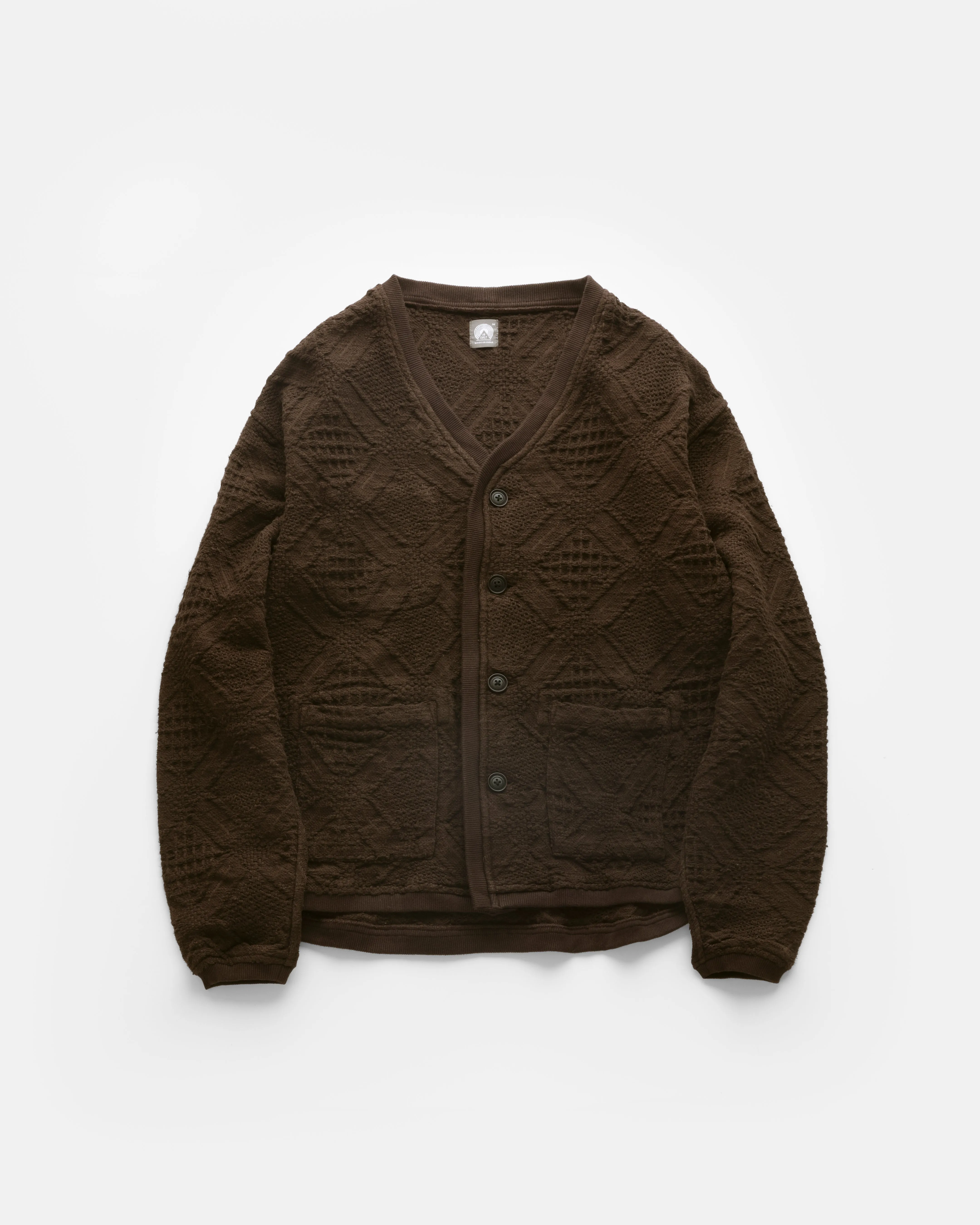 FOLA V-NECK CARDIGAN - BLACK COFFEE HANDLOOM COTTON BLANKETING sold by 18 East