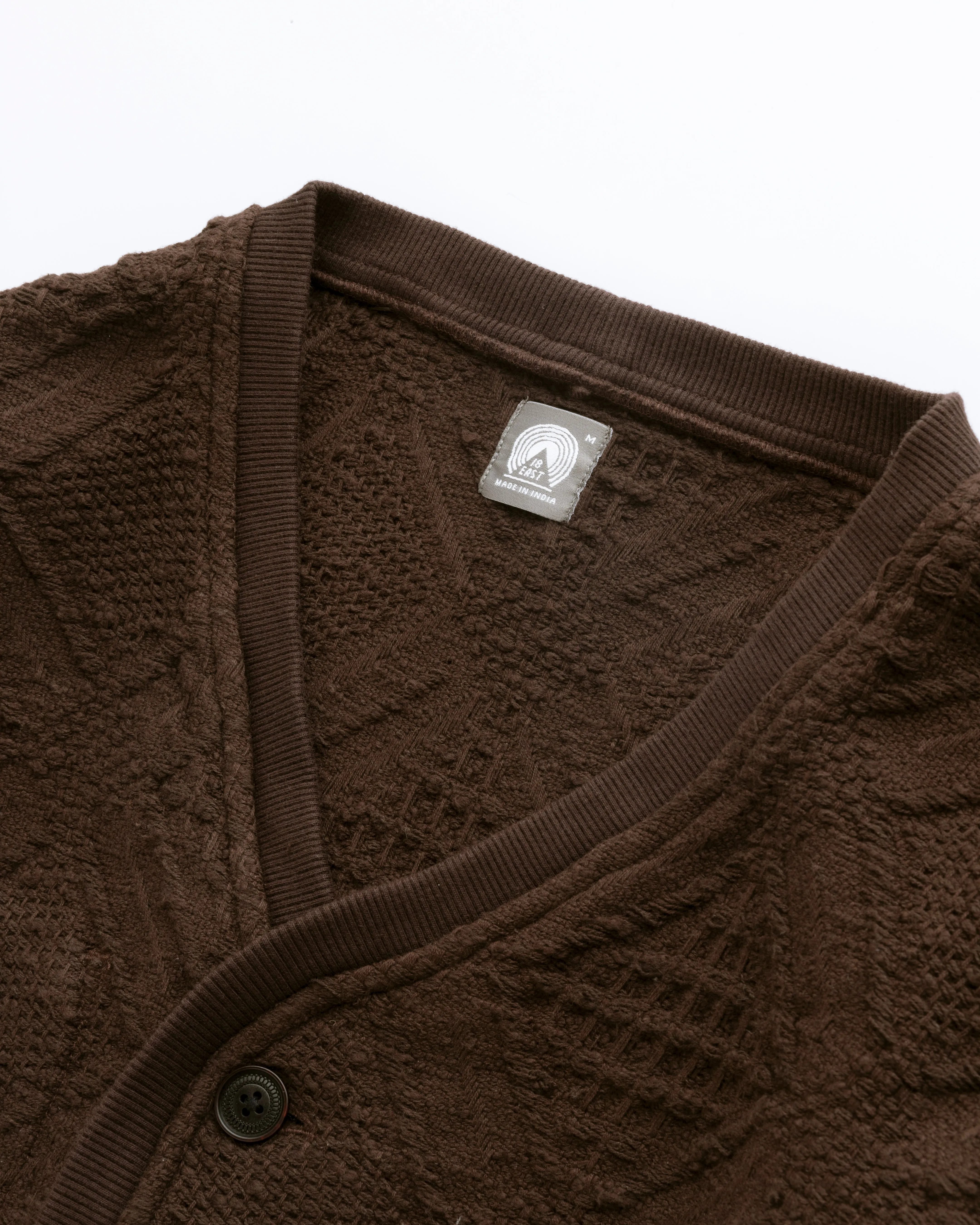 FOLA V-NECK CARDIGAN - BLACK COFFEE HANDLOOM COTTON BLANKETING sold by 18 East product image thumbnail 2