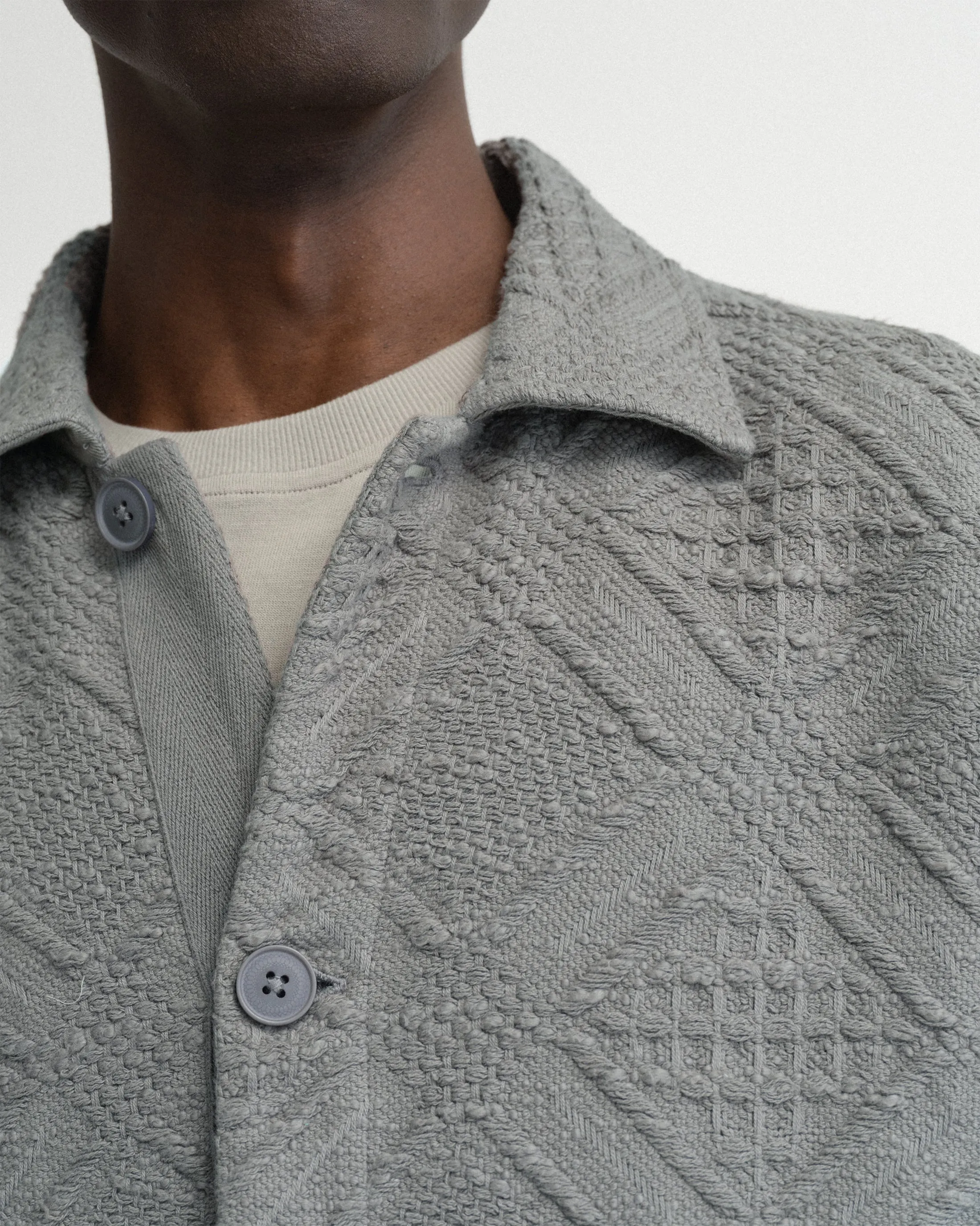 FULL PLACKET HOMER COLLARED “SWEATER” CARDIGAN - LUNAR ROCK HANDLOOM COTTON BLANKETING sold by 18 East product image thumbnail 4