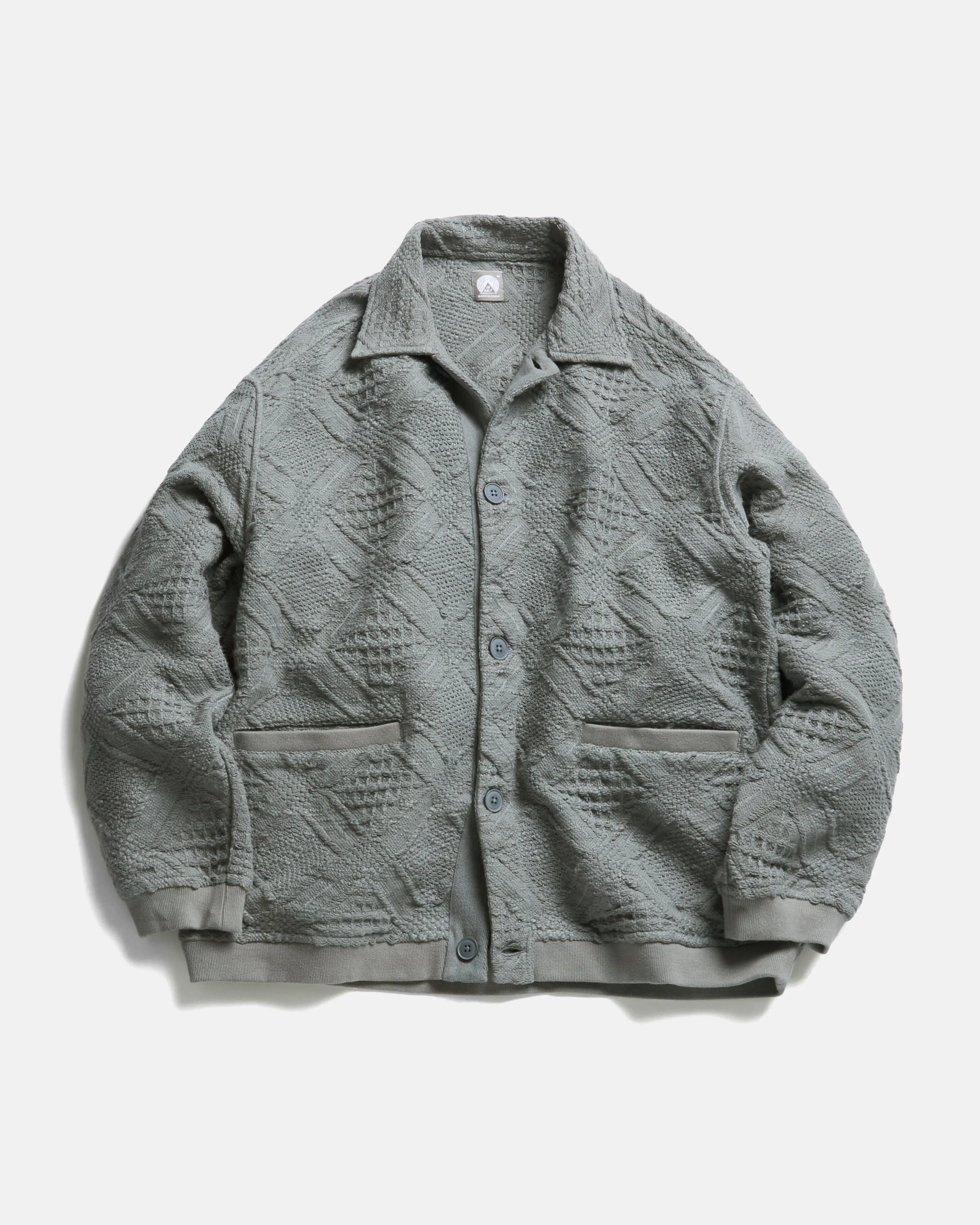 FULL PLACKET HOMER COLLARED “SWEATER” CARDIGAN - LUNAR ROCK HANDLOOM COTTON BLANKETING sold by 18 East