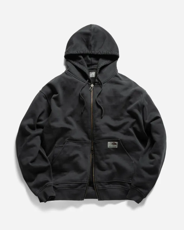 TOLMIE FULLZIP SWEATSHIRT - OVERDYED BLACK 19oz. ALL COTTON FLEECE WITH EARTH PAISLEY PRINTED LOOPBACK TERRY BACK sold by 18 East