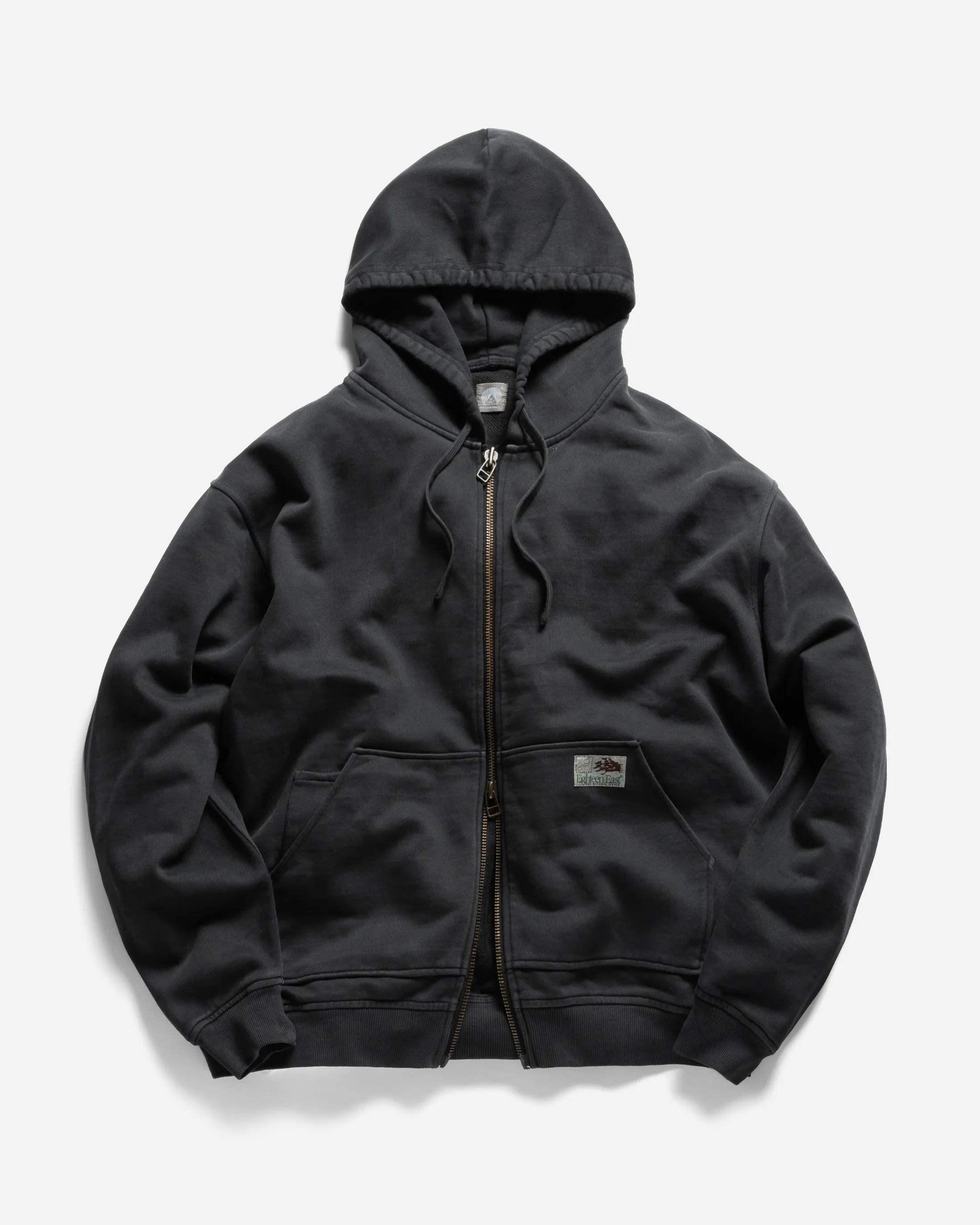 TOLMIE FULLZIP SWEATSHIRT - OVERDYED BLACK 19oz. ALL COTTON FLEECE WITH EARTH PAISLEY PRINTED LOOPBACK TERRY BACK sold by 18 East