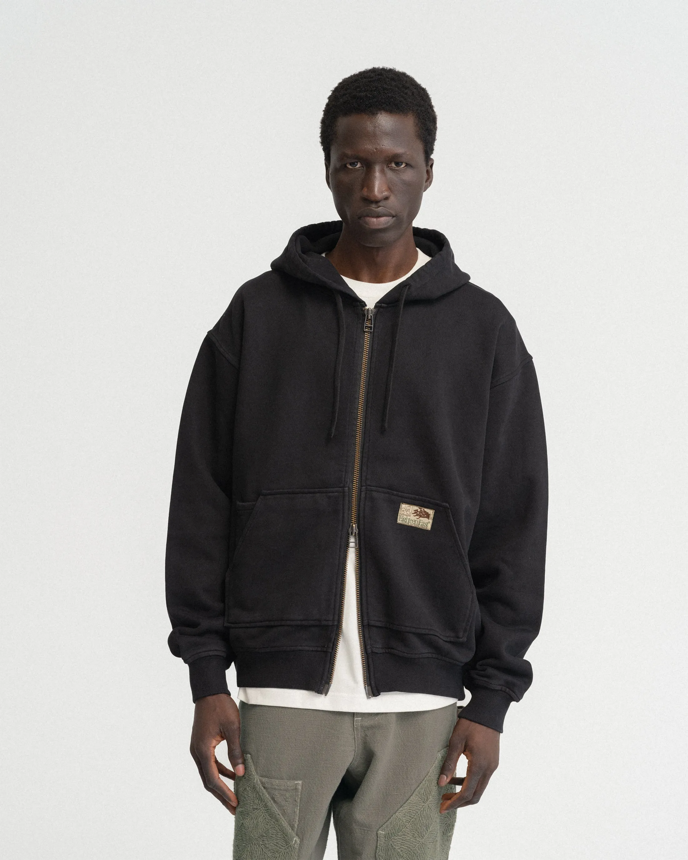 TOLMIE FULLZIP SWEATSHIRT - OVERDYED BLACK 19oz. ALL COTTON FLEECE WITH EARTH PAISLEY PRINTED LOOPBACK TERRY BACK sold by 18 East product image thumbnail 2