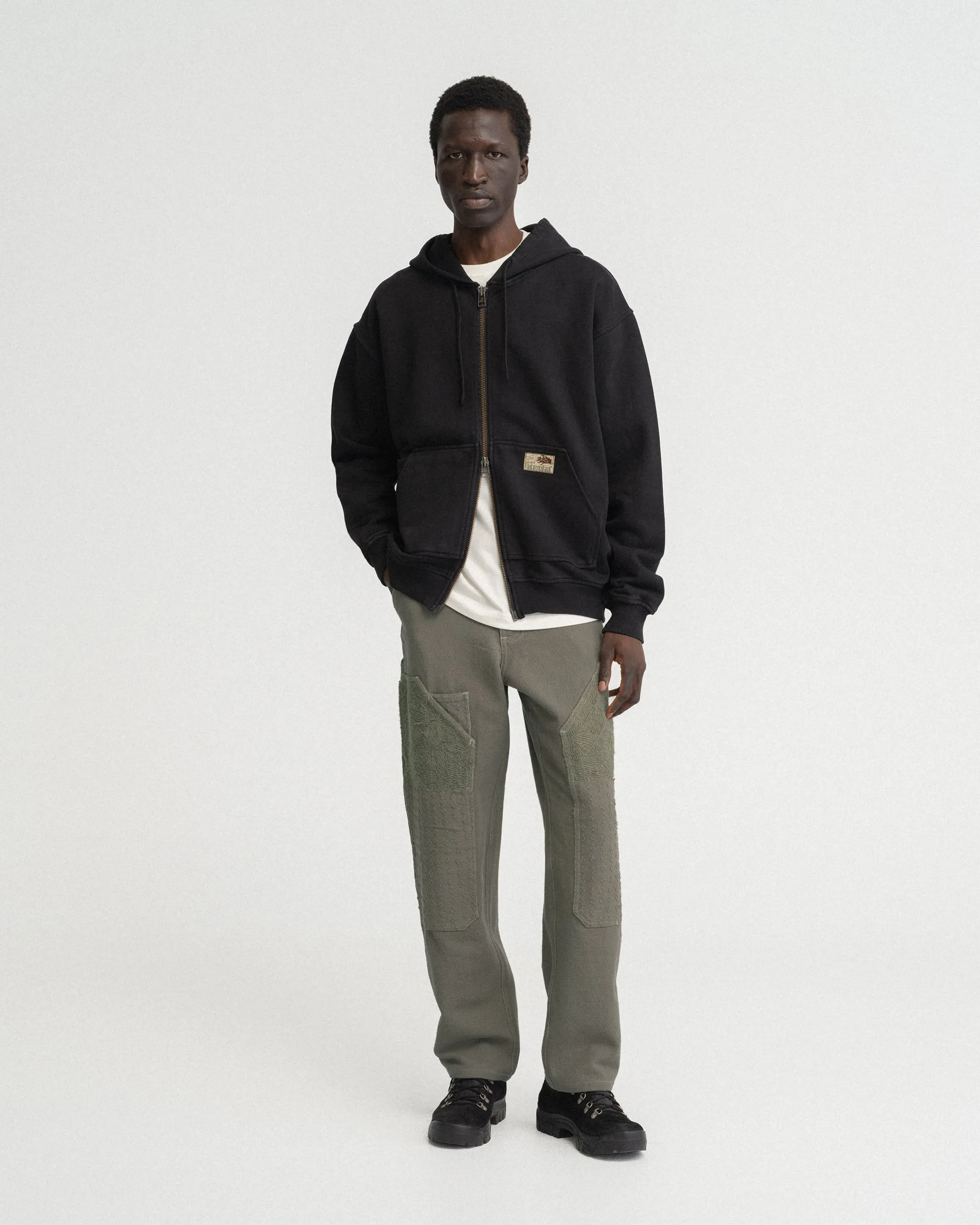 TOLMIE FULLZIP SWEATSHIRT - OVERDYED BLACK 19oz. ALL COTTON FLEECE WITH EARTH PAISLEY PRINTED LOOPBACK TERRY BACK sold by 18 East product image thumbnail 4