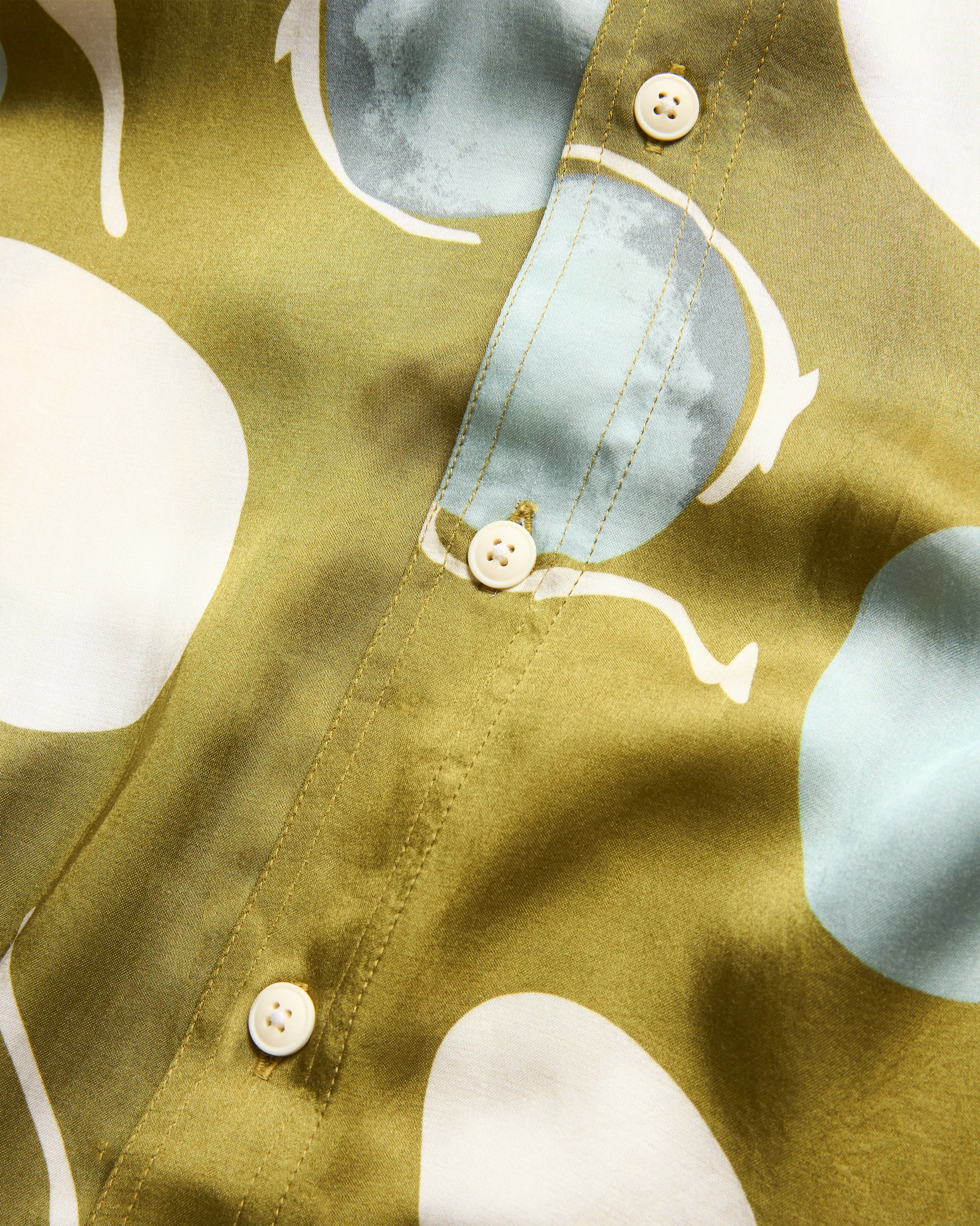 ELLIS VINTAGE LONG POINT COLLAR SHIRT - OLIVE MOSS RIVERBED ROCKS PRINTED VEGAN SILK sold by 18 East product image thumbnail 5