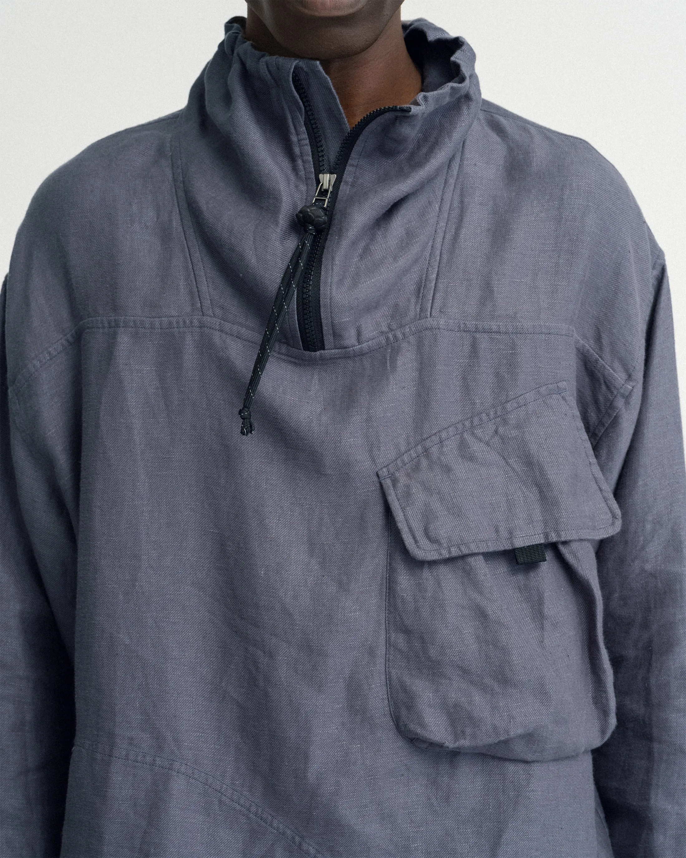 CATA QUARTER ZIP SMOCK PULLOVER - TURBULENCE SLATE LINEN TWILL sold by 18 East product image thumbnail 4