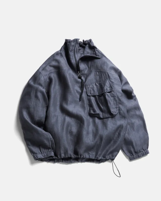CATA QUARTER ZIP SMOCK PULLOVER - TURBULENCE SLATE LINEN TWILL sold by 18 East
