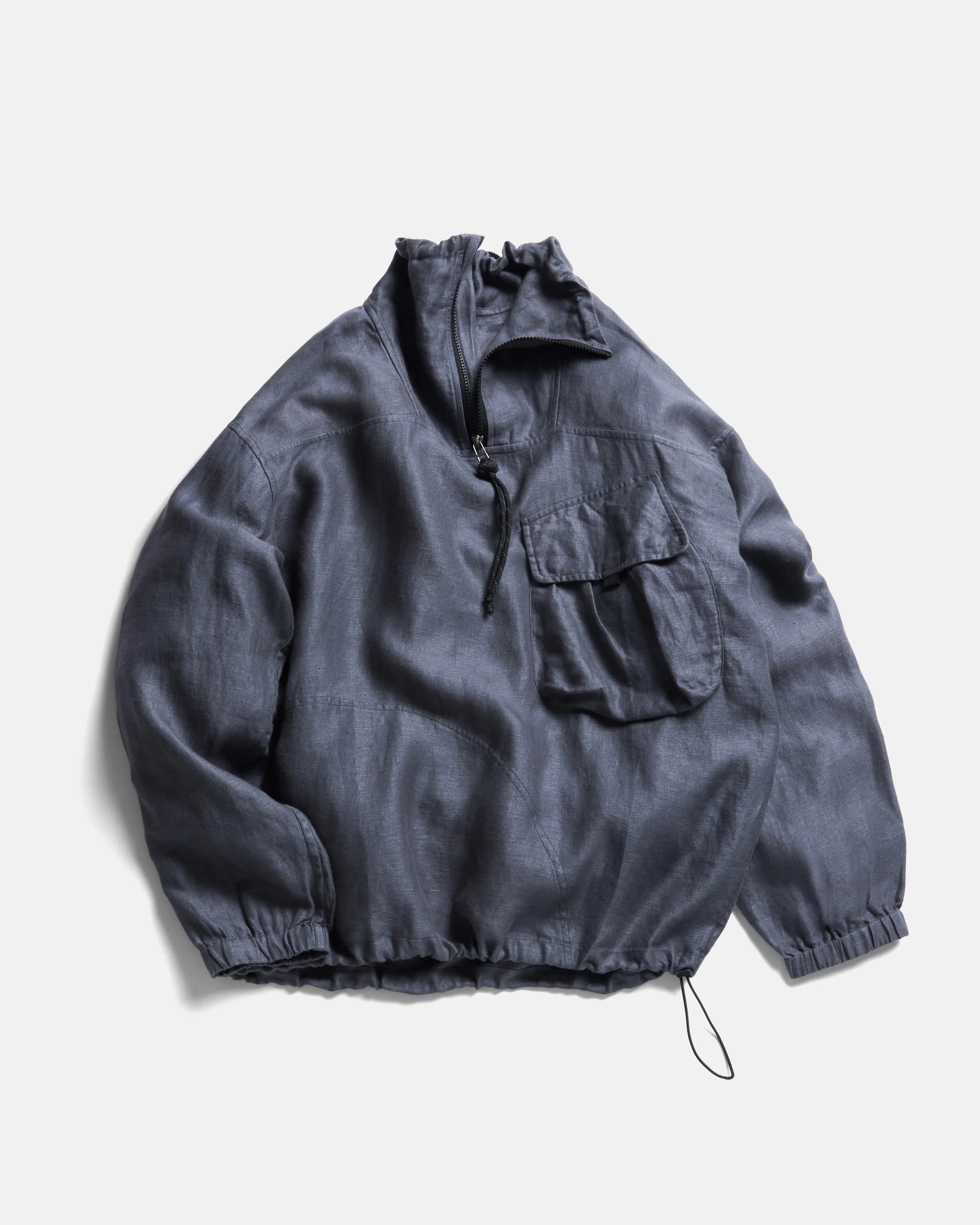 CATA QUARTER ZIP SMOCK PULLOVER - TURBULENCE SLATE LINEN TWILL sold by 18 East