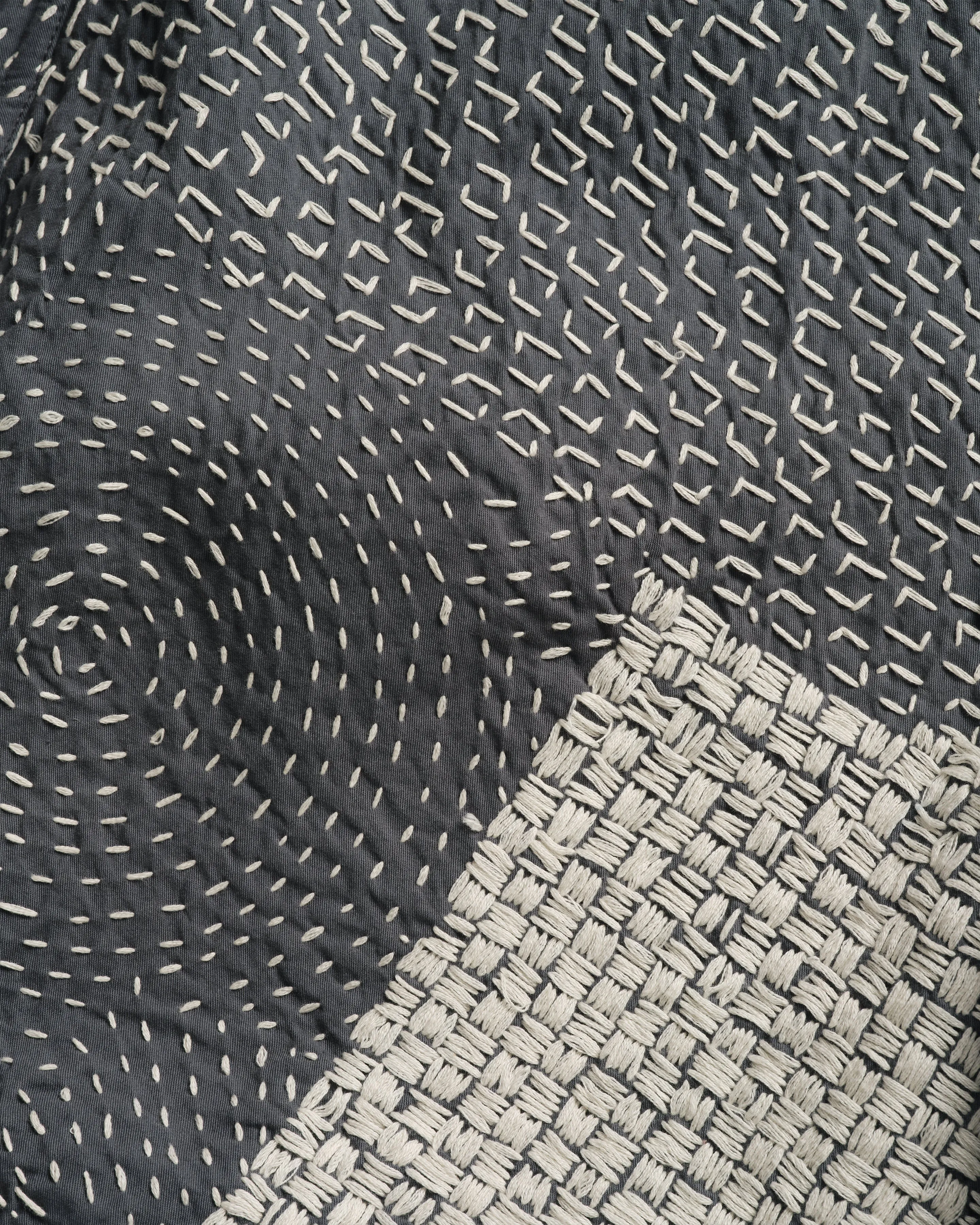 JAIPUR EASY SHORTS - WASHED SLATE/ECRU PATCHWORK KANTHA STITCHED COTTON CANVAS sold by 18 East product image thumbnail 5