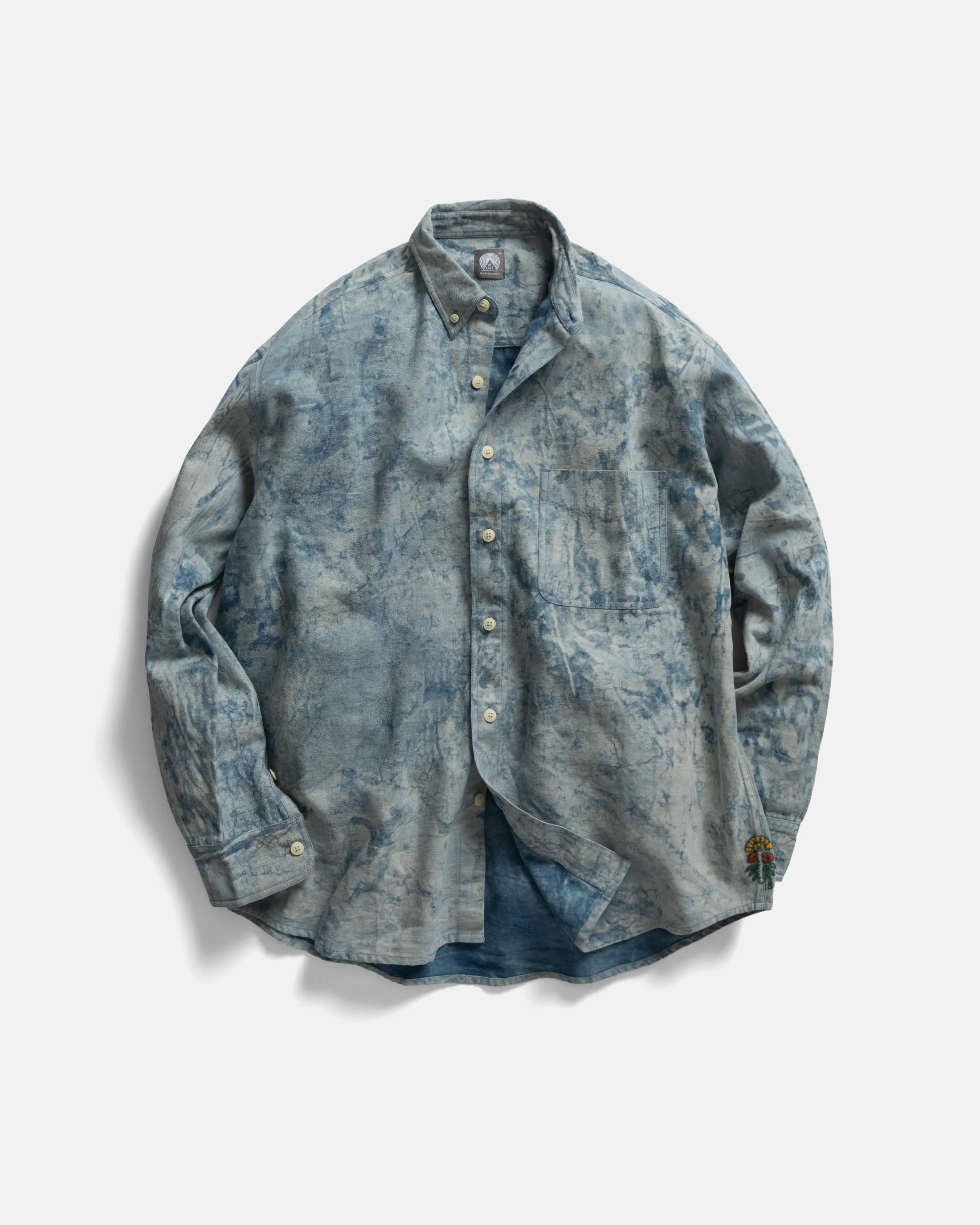 WOLF BUTTON-DOWN SHIRT - INDIGO DABU DYED HEAVY OXFORD CLOTH sold by 18 East