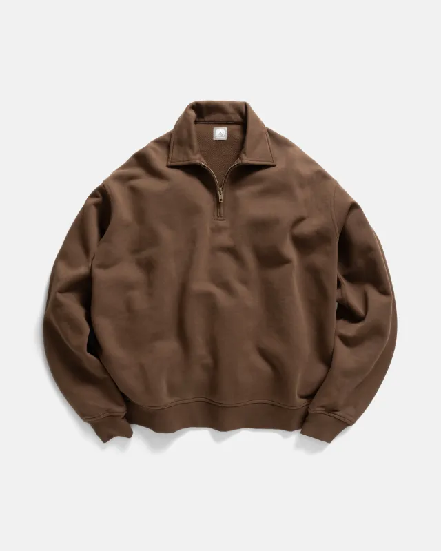 COLLAN ZIP COLLAR SWEATSHIRT - FONDENTE BROWN 19oz. ALL COTTON LOOPBACK TERRY FLEECE made by 18 East