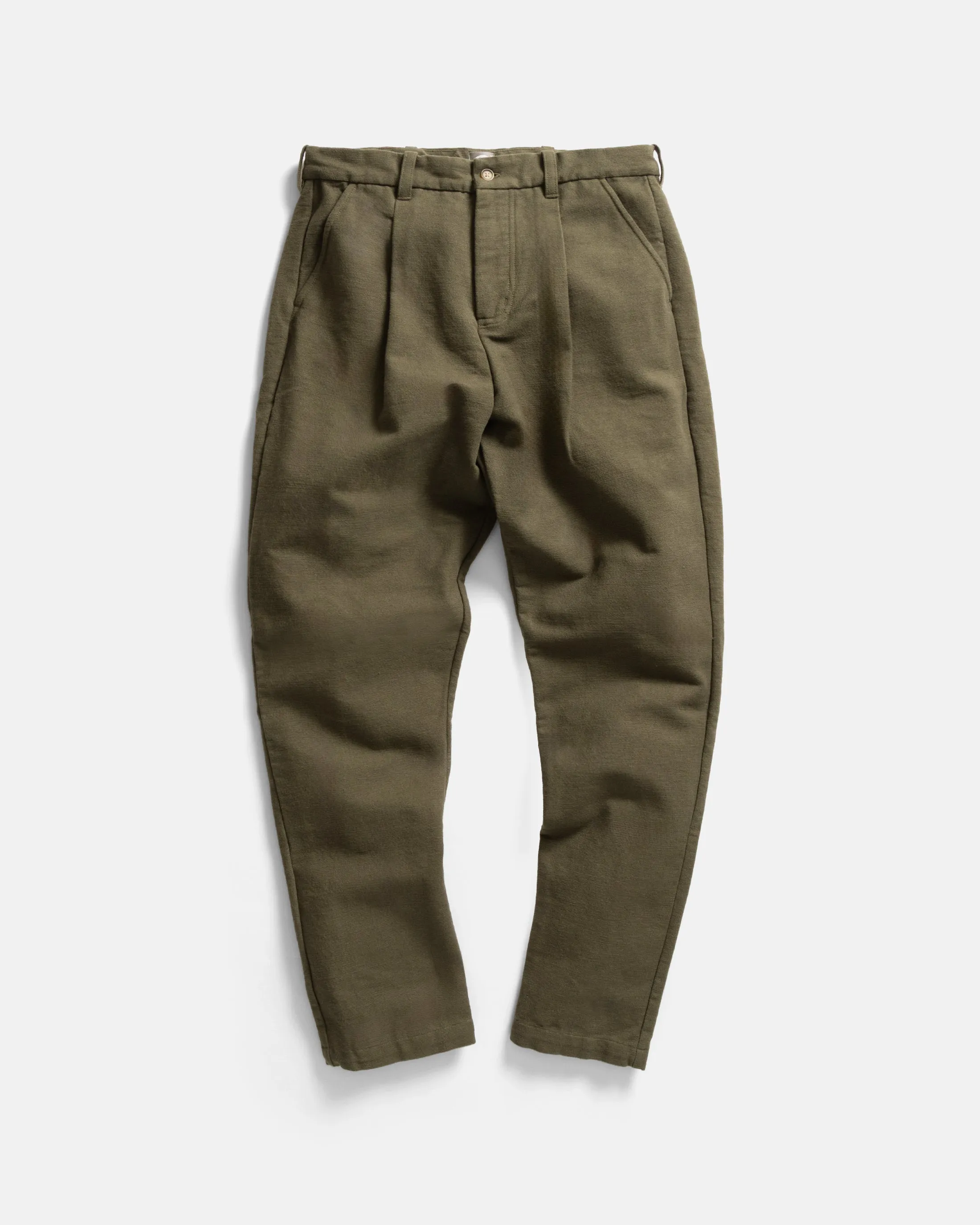 JIAN SINGLE PLEAT PANT - RIFLE GREEN HANDSPUN COTTON CANVAS sold by 18 East