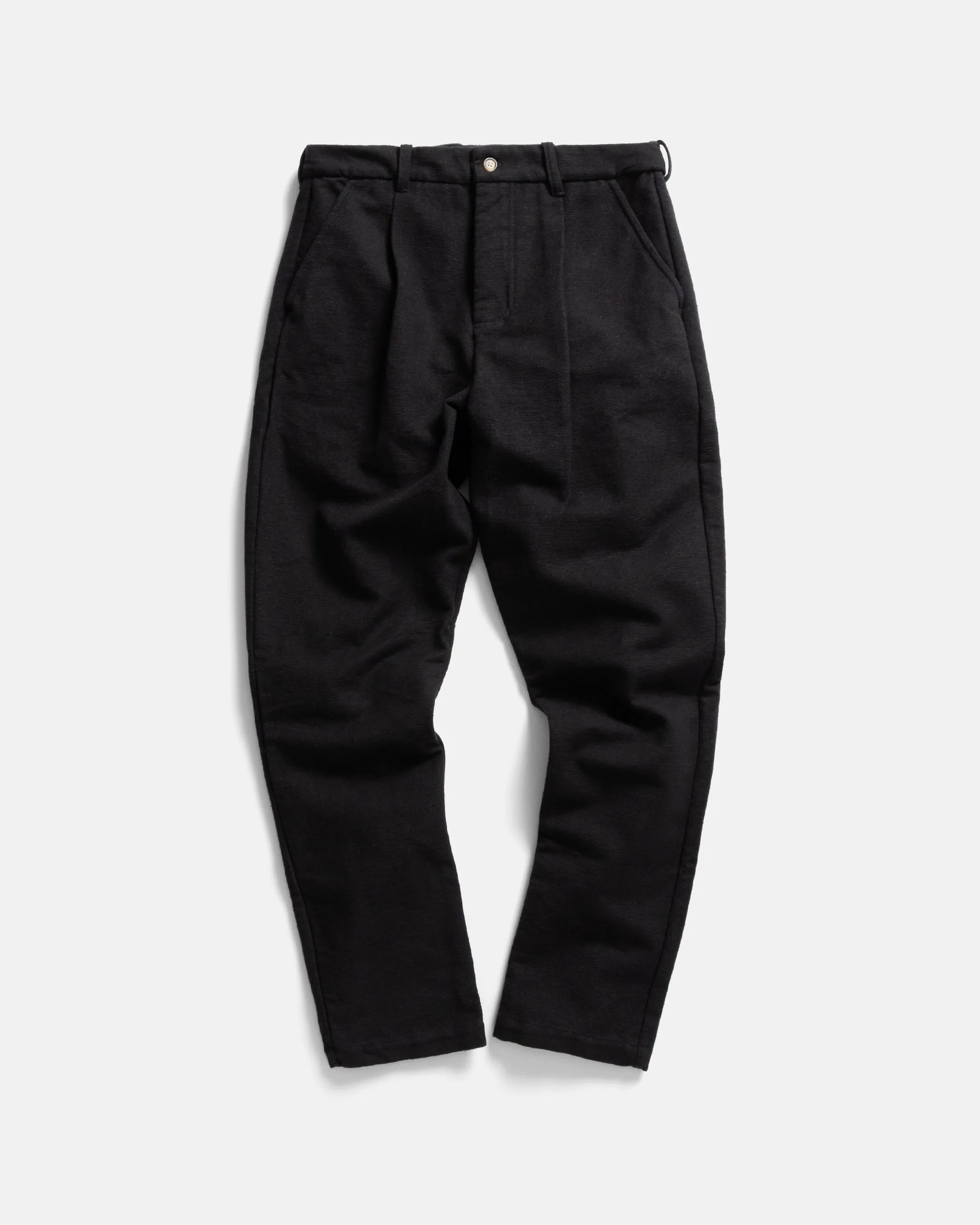 JIAN SINGLE PLEAT PANT - BLACK HANDSPUN COTTON CANVAS sold by 18 East