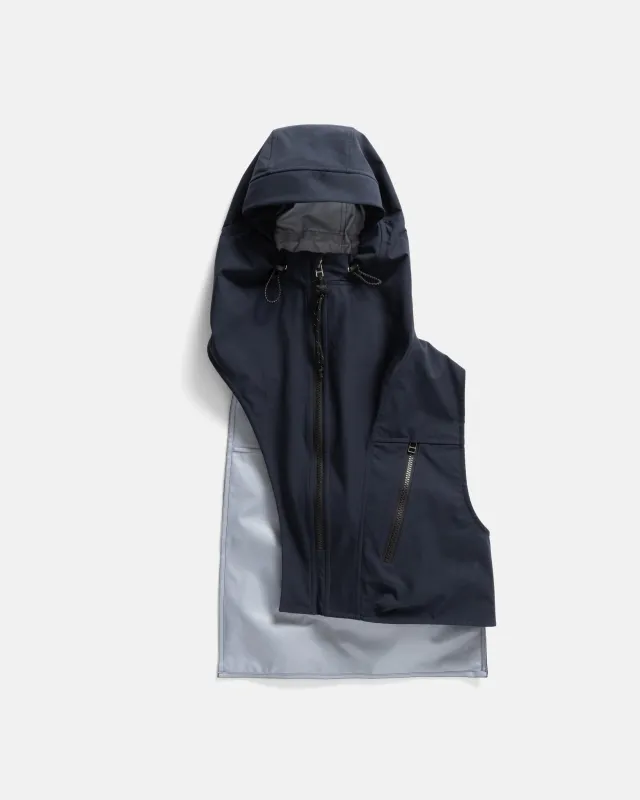 ASYMMETRICAL RAINSHADOW HOODED VEST - NOCTURN NAVY WATER-REPELLENT 3L BONDED MEMBRANE sold by 18 East