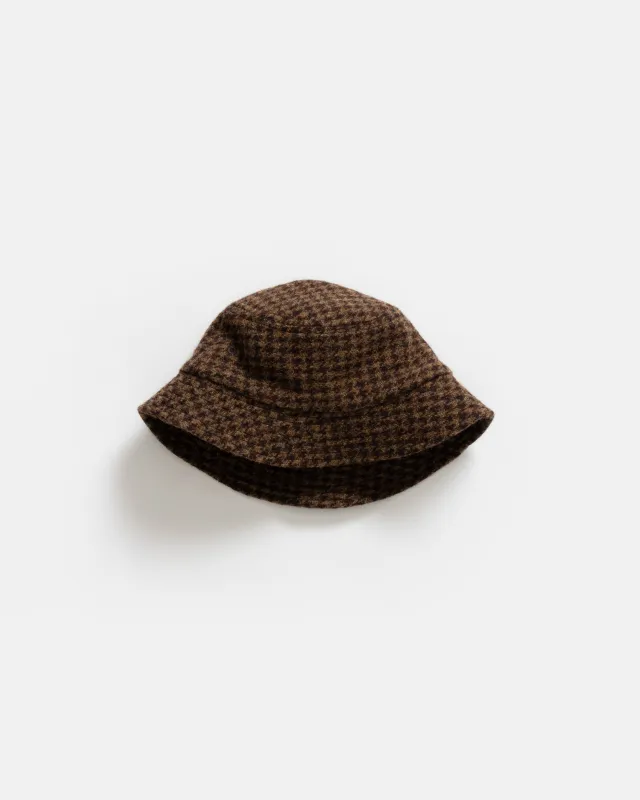 PAPIK BUCKET HAT - OLIVE / FONDENTE BROWN WOOLEN HOUNDSTOOTH TWEED sold by 18 East