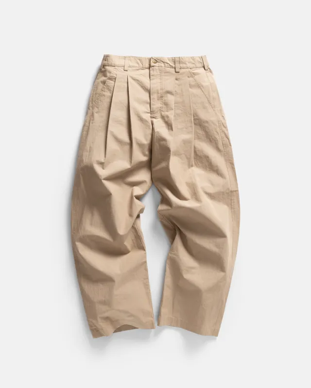 TINO DOUBLE PLEATED WIDE PANT - FADED KHAKI COTTON PLAINWEAVE sold by 18 East