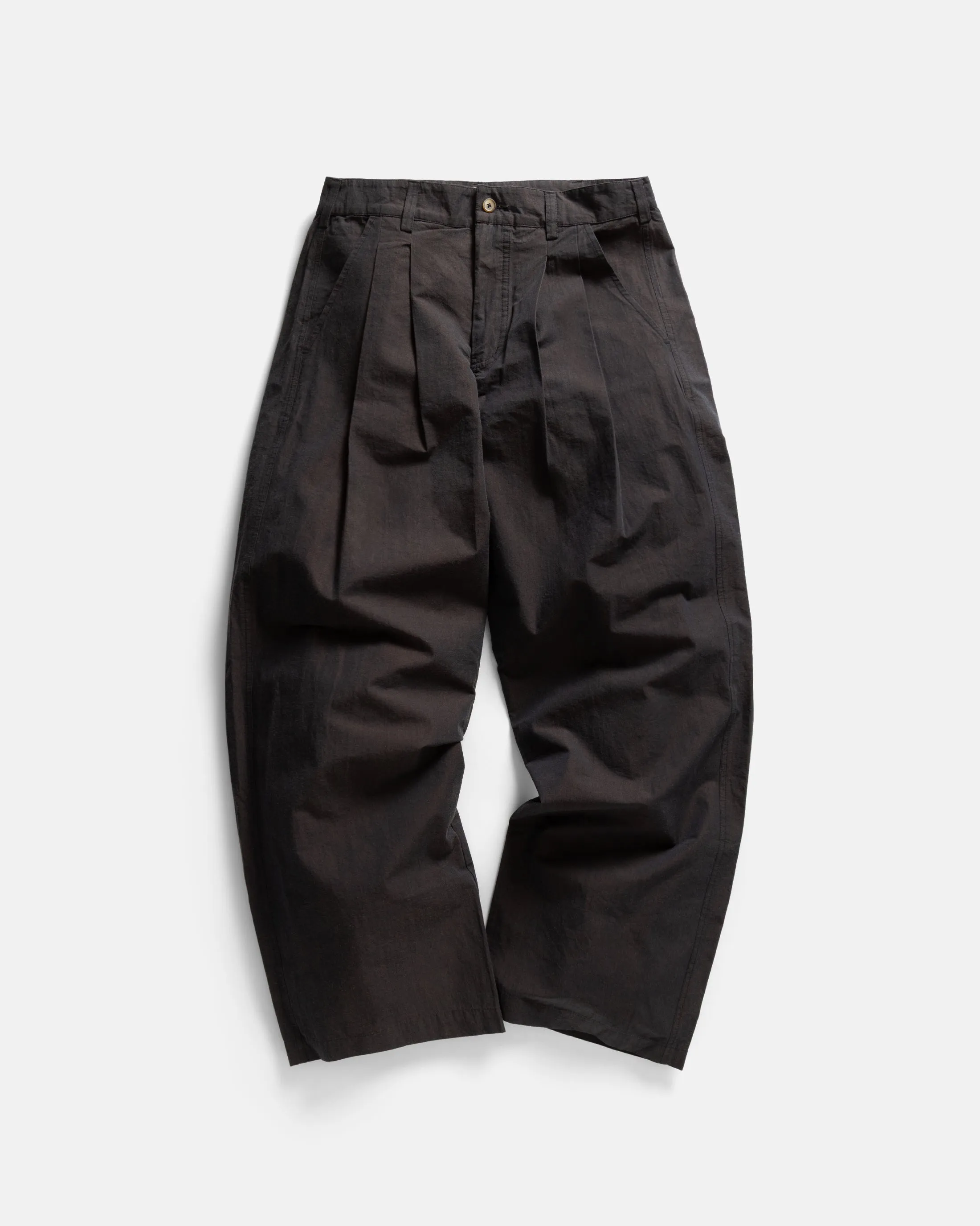 TINO DOUBLE PLEATED WIDE PANT - CIOCCOLATO / MEZZANOTE COTTON PLAINWEAVE sold by 18 East