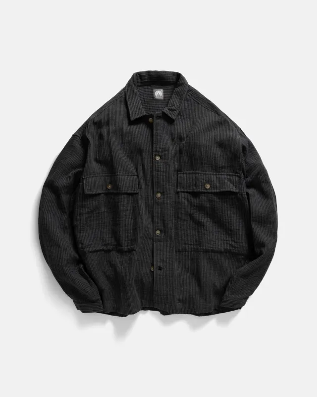 CHAMOIS FLAP POCKET SAM SHIRT - STORM GRAY / BLACK DOUBLE GAUZE COTTON made by 18 East