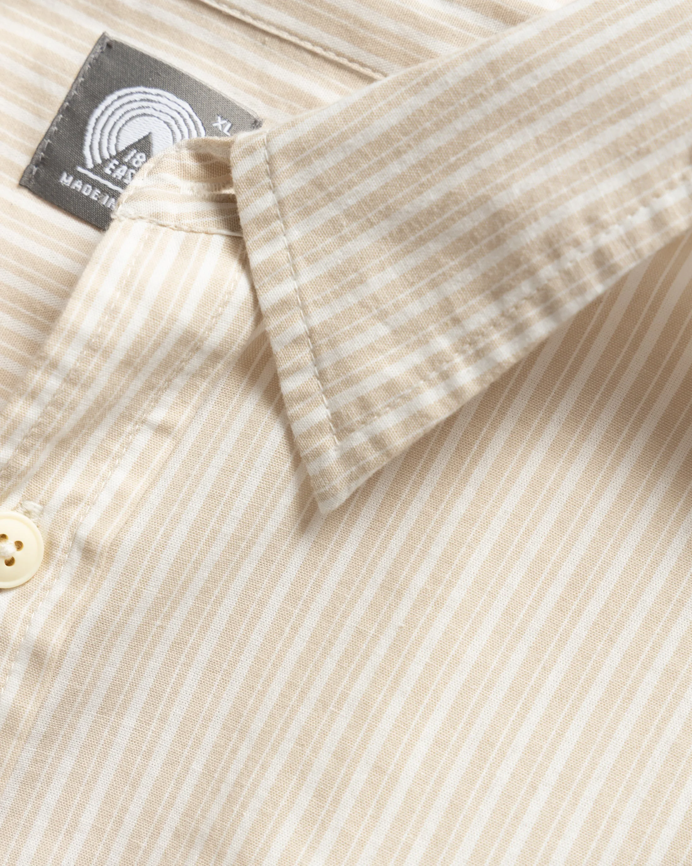 LOCUST SOFT POINT COLLAR SHIRT - TRAVERTINE / WHITE ASYMMETRIC STRIPED COTTON POPLIN sold by 18 East product image thumbnail 2