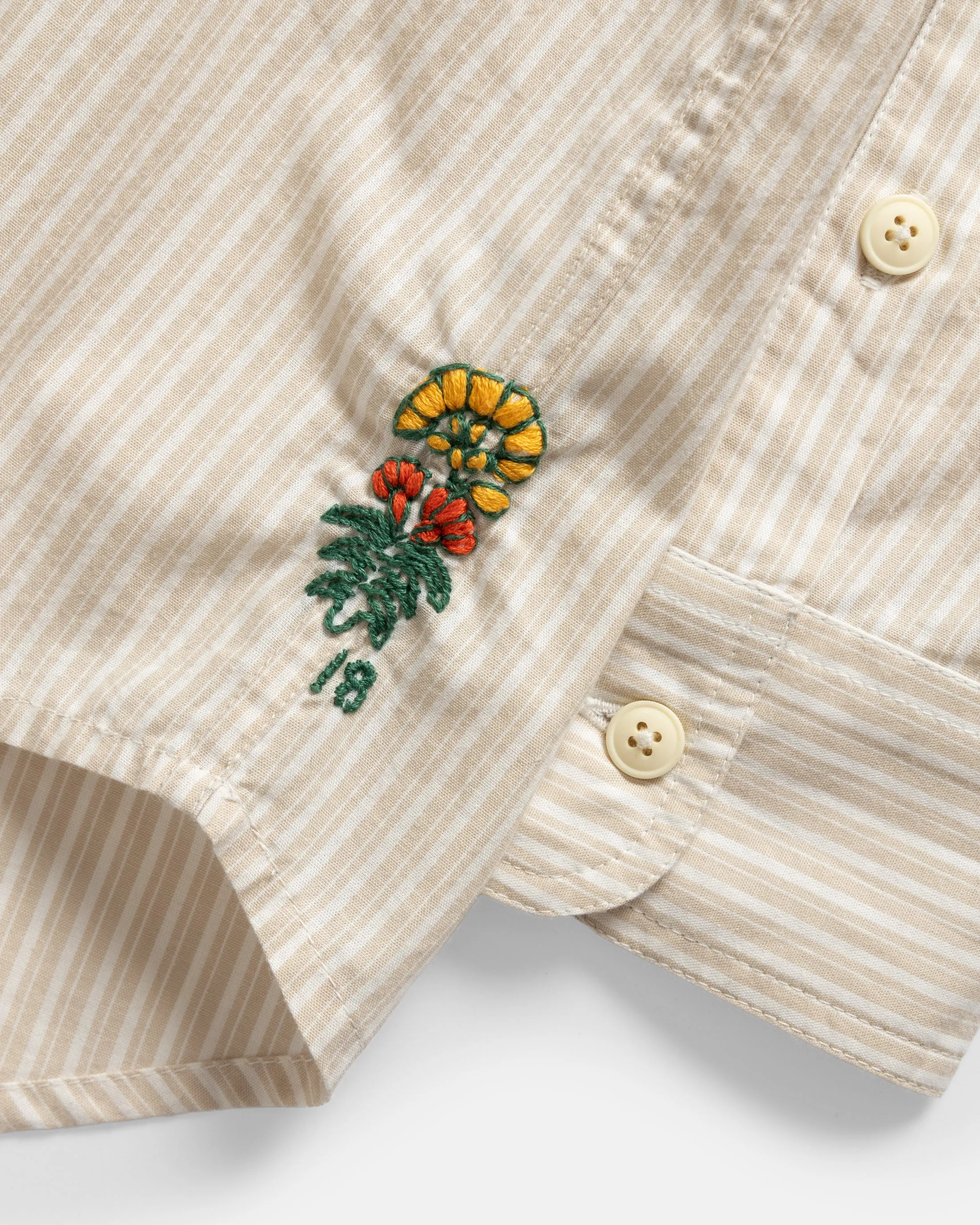 LOCUST SOFT POINT COLLAR SHIRT - TRAVERTINE / WHITE ASYMMETRIC STRIPED COTTON POPLIN sold by 18 East product image thumbnail 4