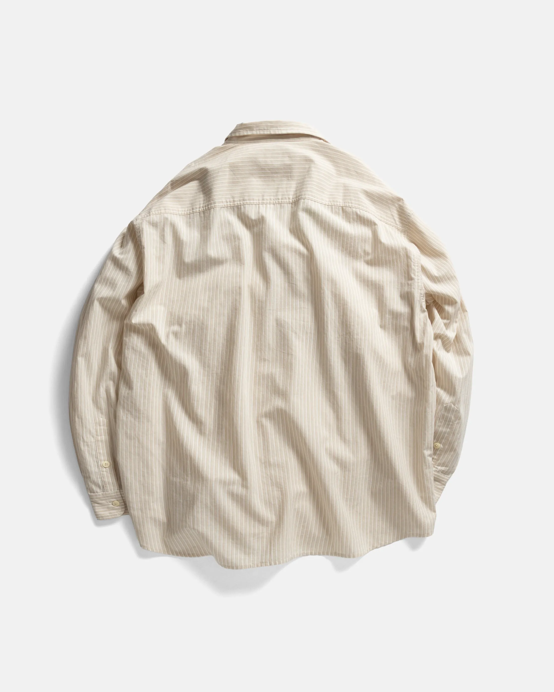 LOCUST SOFT POINT COLLAR SHIRT - TRAVERTINE / WHITE ASYMMETRIC STRIPED COTTON POPLIN sold by 18 East product image thumbnail 5