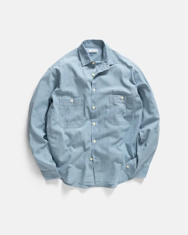 ALBERTO "PER LAVORO" SHIRT - BLEACHED INDIGO HANDWOVEN CHAMBRAY sold by 18 East