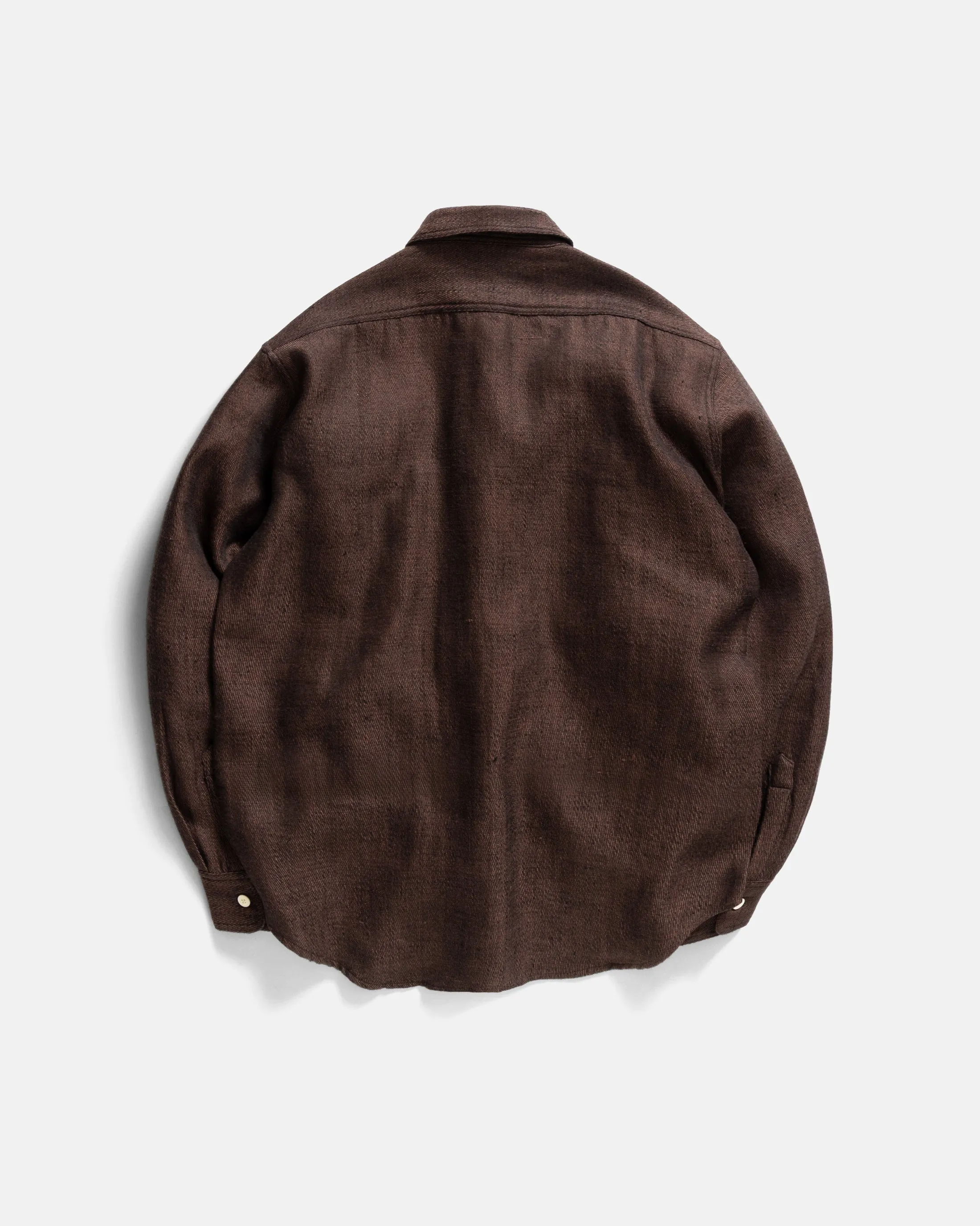 ALBERTO "PER LAVORO" SHIRT - CHOCOLATE / BLACK WOOL AND LINEN KHADI TWILL sold by 18 East product image thumbnail 5