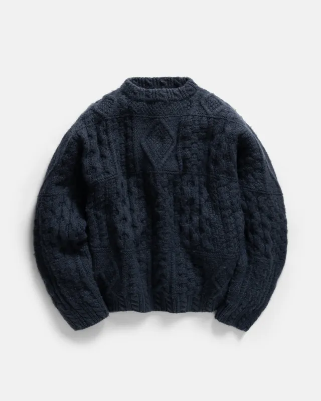 DOVER RUGGED CABLEKNIT CREWNECK SWEATER - NAVY ANDEAN WOOL made by 18 East