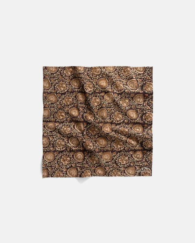 BAGRU HAND BLOCK-PRINTED BANDANA - BLACK / KHAKI / MOSS / ECRU COTTON BROADCLOTH sold by 18 East