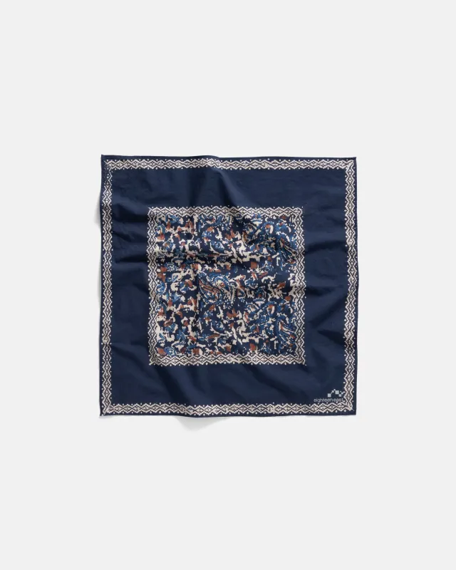 ALTON HAND-BLOCK PRINTED BANDANA - NAVY / ECRU / BROWN COTTON BROADCLOTH sold by 18 East