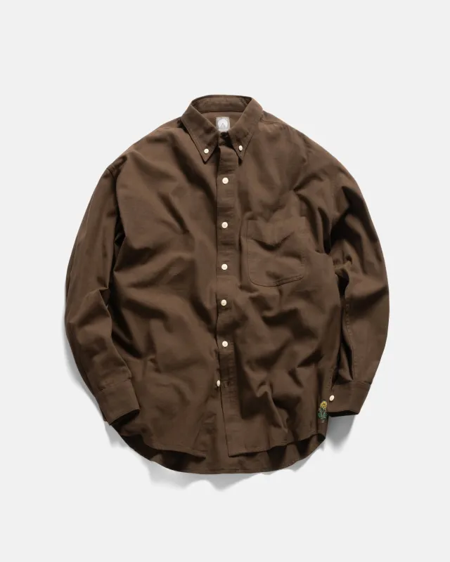 WOLF BUTTON-DOWN SHIRT - SLATE BLACK (THAT'S BROWN!) COTTON OXFORD CLOTH sold by 18 East