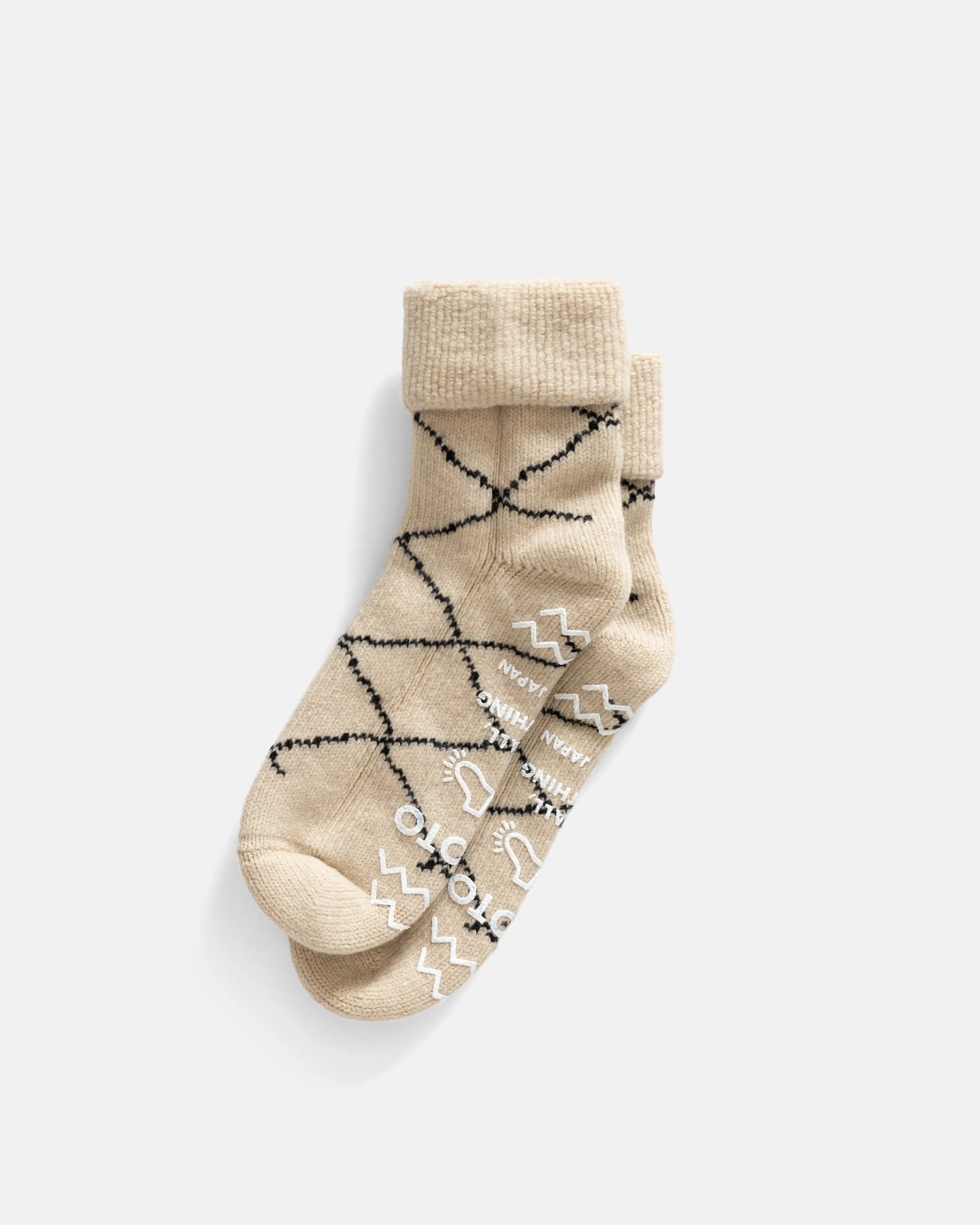 ROTOTO MERINO LAMBSWOOL ROOM SOCKS "BENI OUARAIN" - ECRU / BLACK sold by 18 East