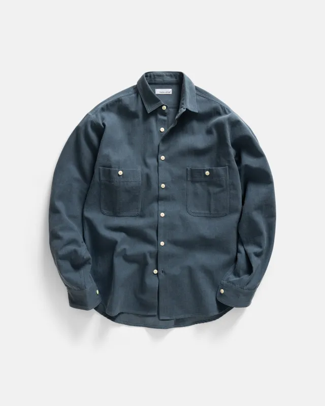 ALBERTO "PER LAVORO" SHIRT - DUSTY NAVY YARN DYED HBT MIL-SPEC COTTON made by 18 East
