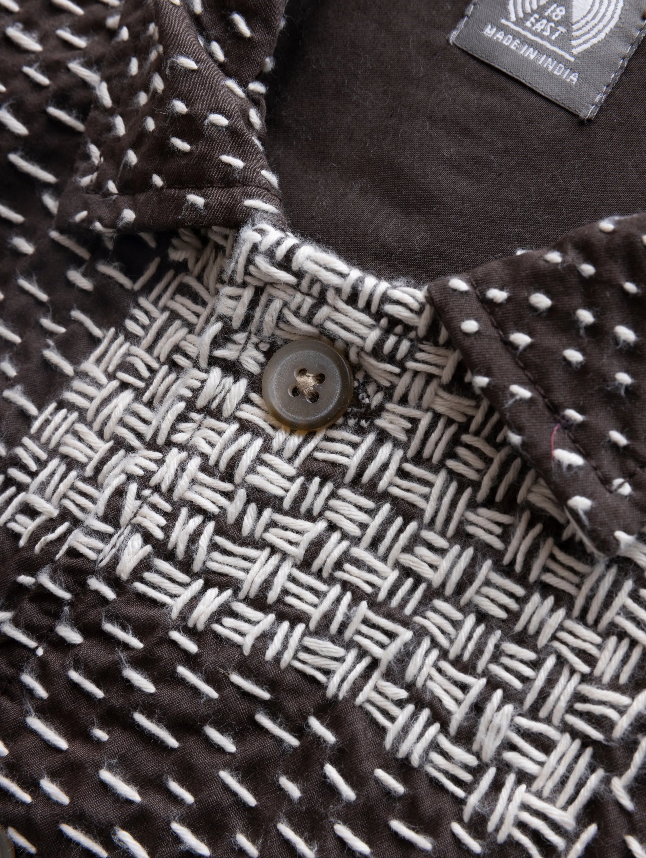 S/S SAM SHIRT - FONDENTE BROWN / ECRU PATCHWORK KANTHA STITCHED COTTON sold by 18 East product image thumbnail 2