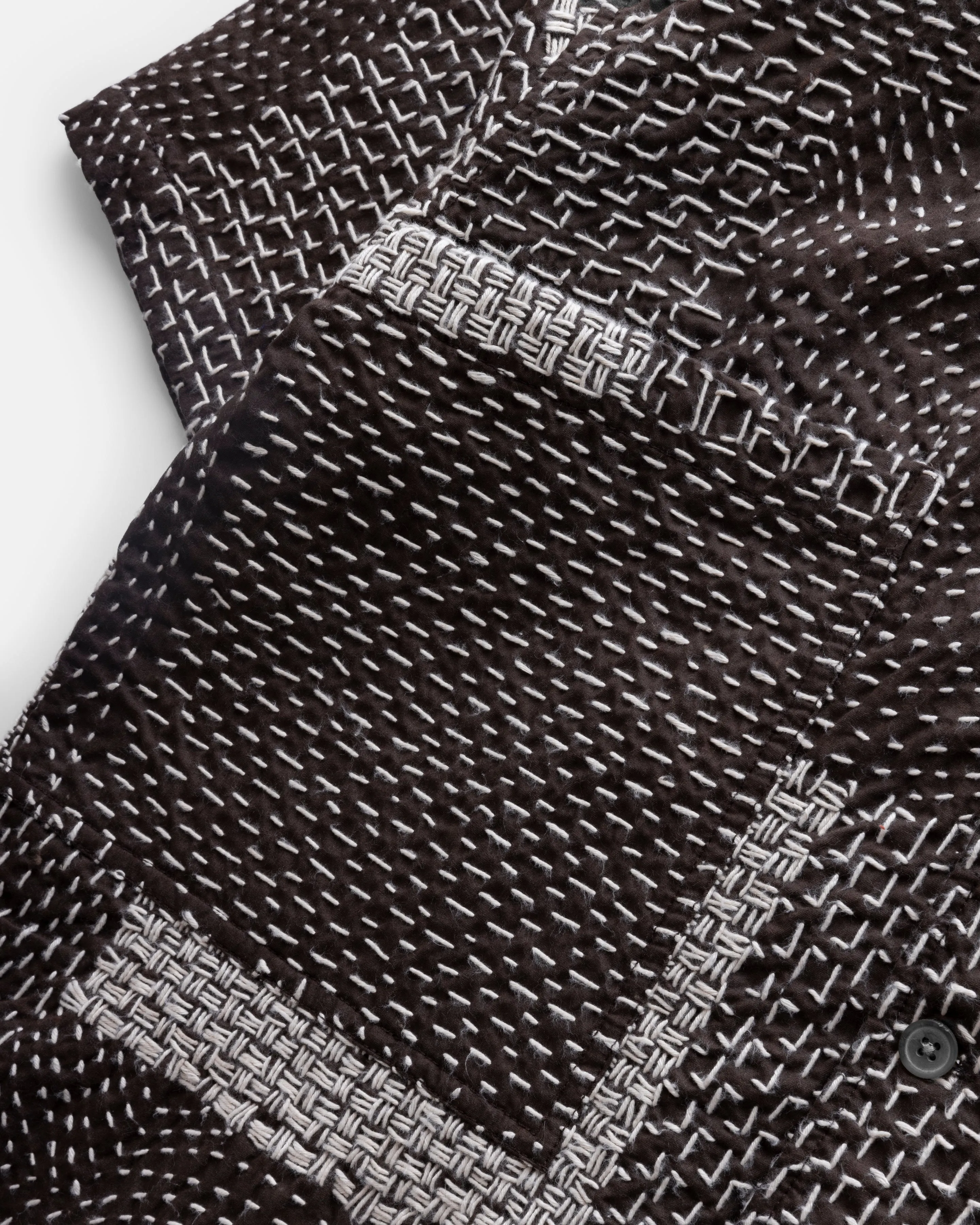 S/S SAM SHIRT - FONDENTE BROWN / ECRU PATCHWORK KANTHA STITCHED COTTON sold by 18 East product image thumbnail 3