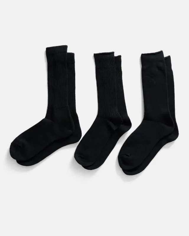 ROTOTO ORGANIC DAILY 3 PACK CREW SOCKS - BLACK sold by 18 East