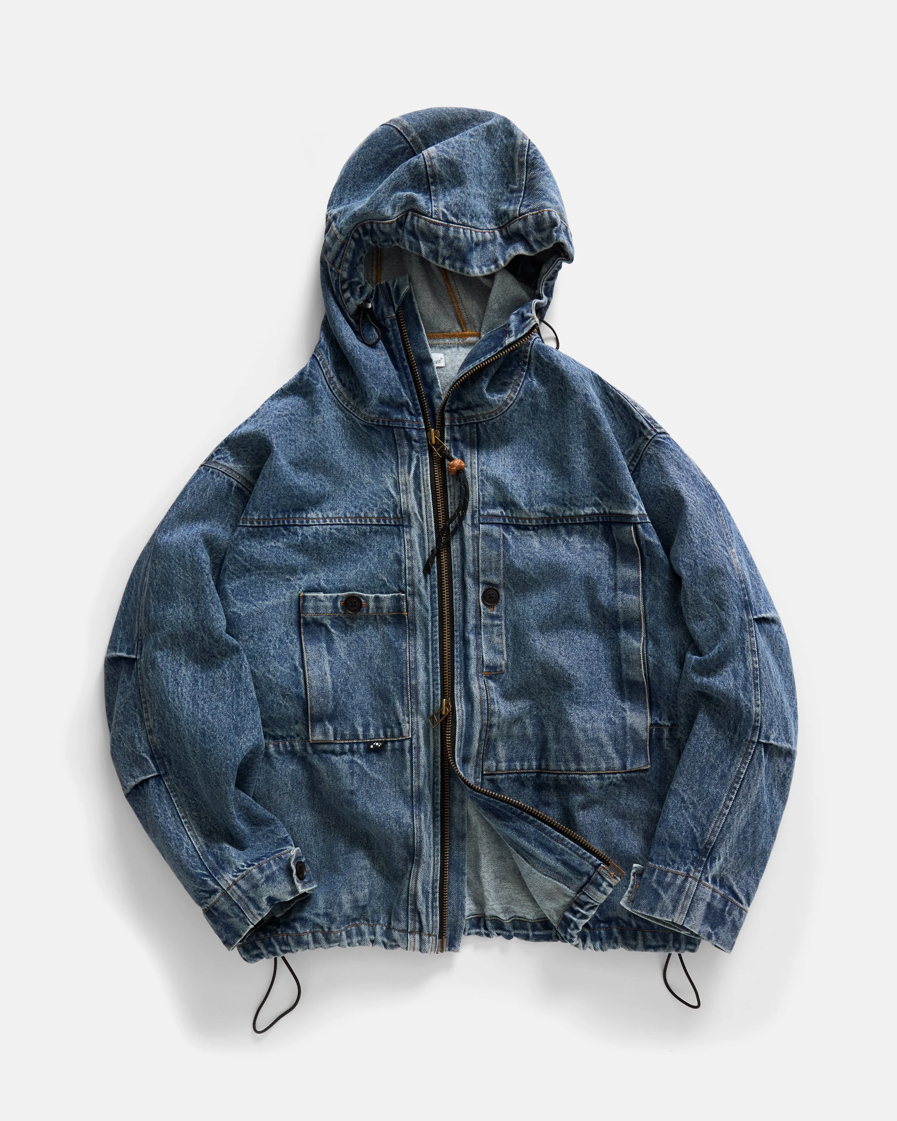 ATLAS HOODED FULL-ZIP WORK JACKET - 13 oz. MID-WASH DENIM sold by 18 East