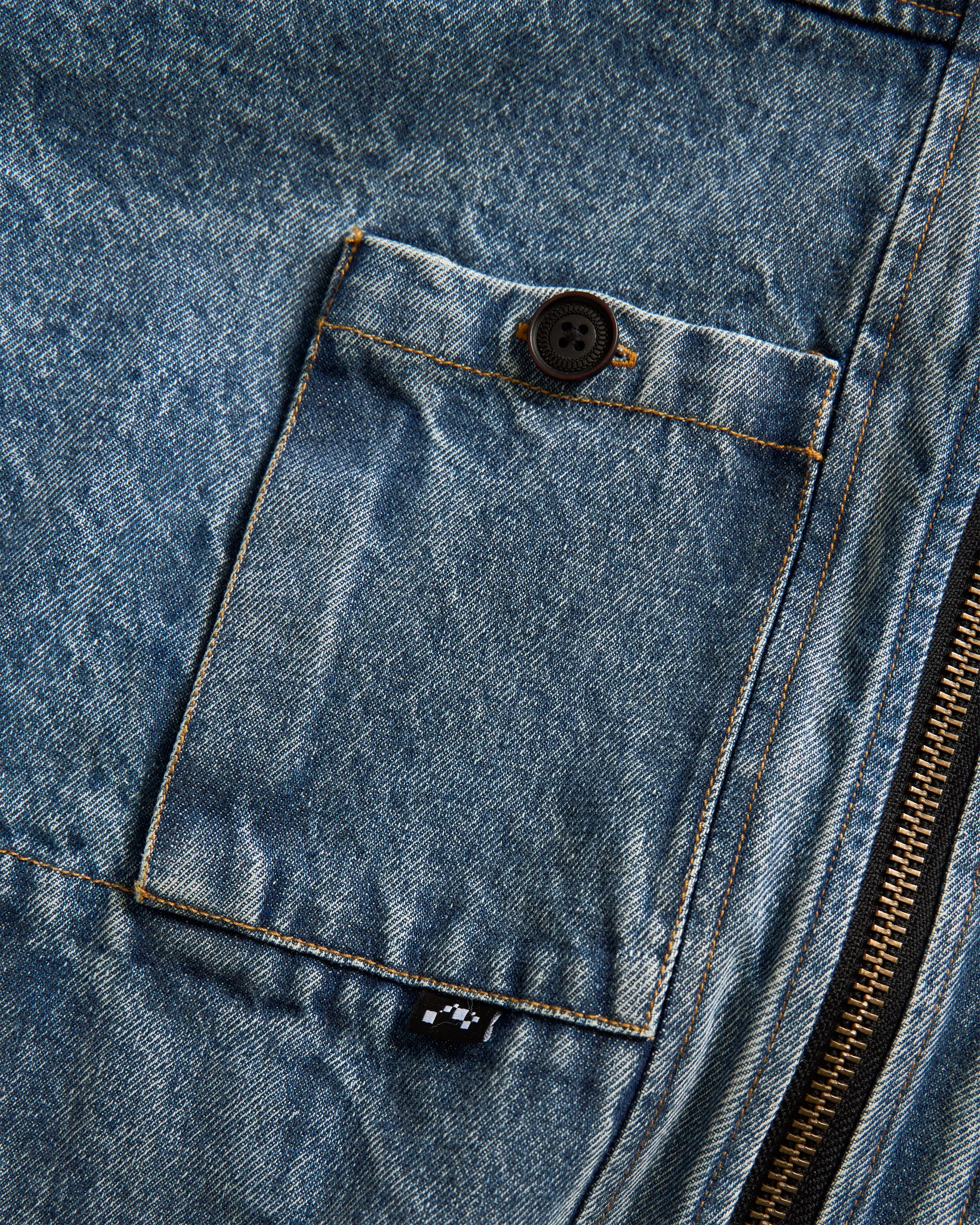 ATLAS HOODED FULL-ZIP WORK JACKET - 13 oz. MID-WASH DENIM sold by 18 East product image thumbnail 4
