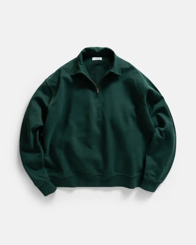 COLLAN ZIP COLLARED SWEATSHIRT - DEEP FOREST 19oz. ALL COTTON LOOPBACK TERRY FLEECE made by 18 East