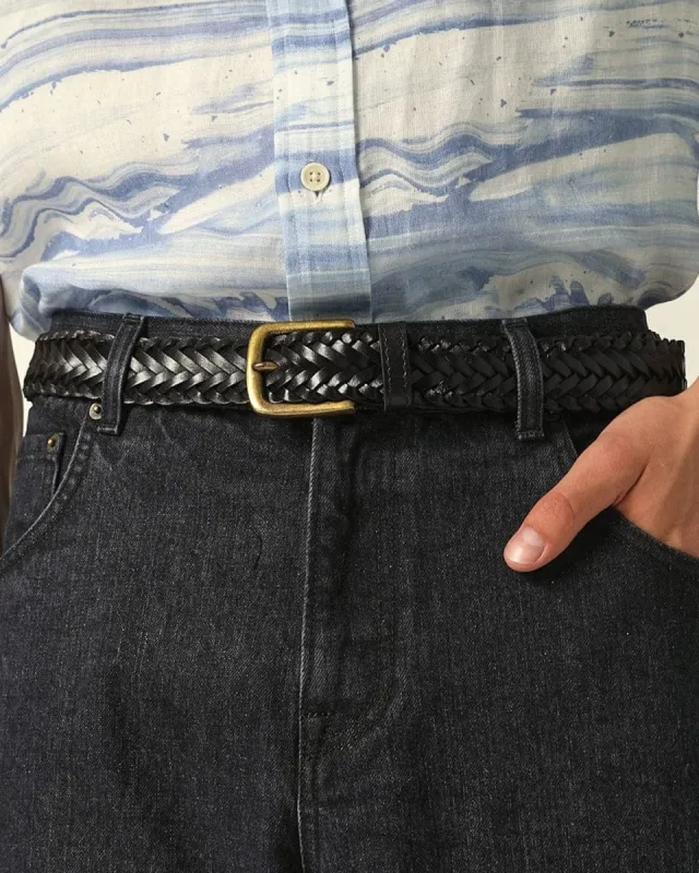 Braided Leather Belt - Black sold by Corridor