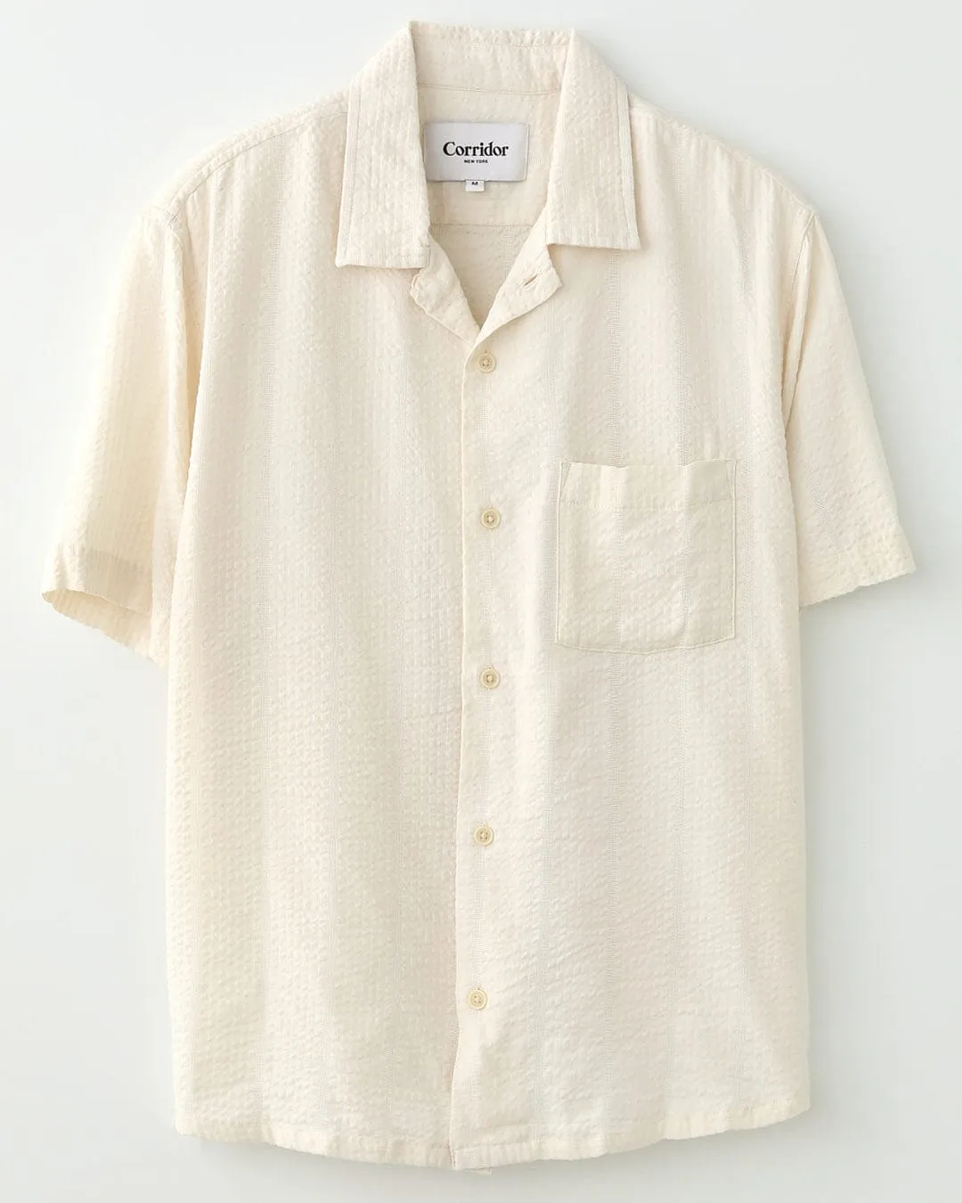 Striped Seersucker SS - White sold by Corridor