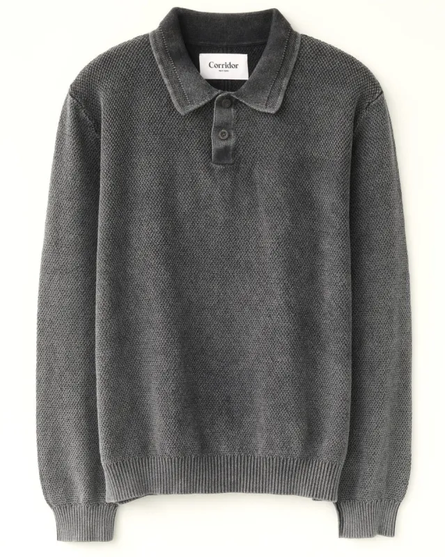 LS Rice Stitch Polo - Black sold by Corridor