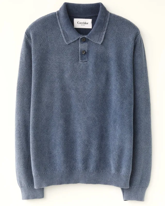 LS Rice Stitch Polo - Navy sold by Corridor